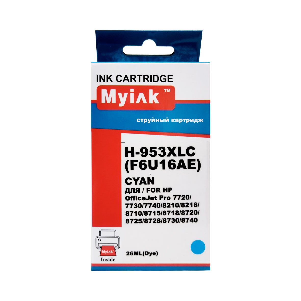Картридж HP OfficeJet Pro 8210/8710/8730 F6U16AE Cyan MyInk (953XL)