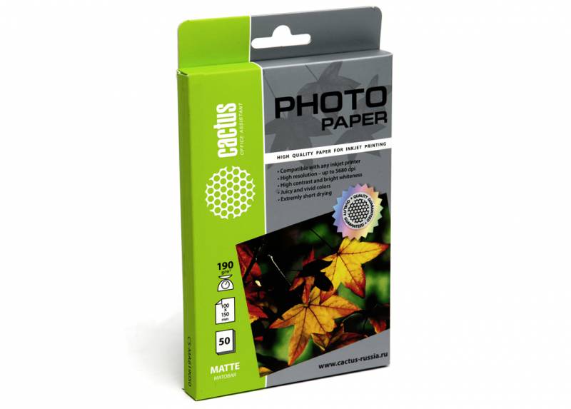 Фотобумага Cactus CS-MA619050 A6/190г/м2/50л./белый матовое для струйной печати