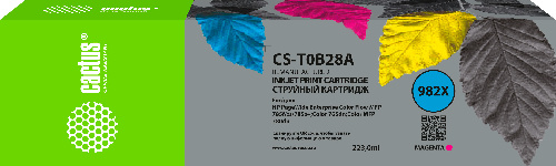 Картридж струйный Cactus CS-T0B28A 982X пурпурный (223мл) для HP PageWide 765dn/780 Enterprise Color