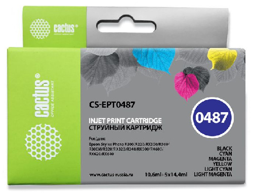 Картридж струйный Cactus CS-EPT0487 T0487 Bk/C/M/Y/LC/LM набор (88мл)