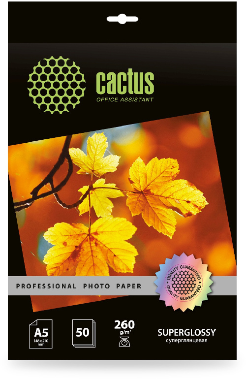 Фотобумага Cactus Prof CS-HGA526050 A5/260г/м2/50л./белый глянцевое для струйной печати