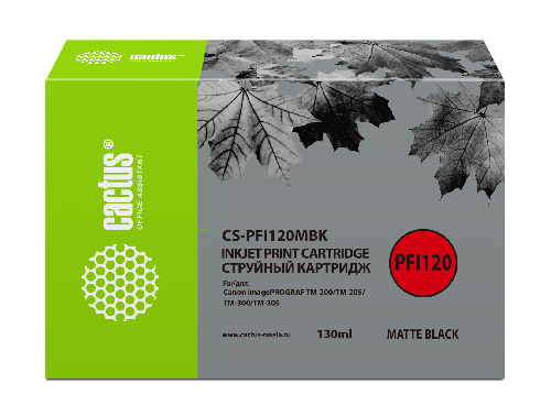 Картридж Canon iPF TM-200/TM-205/TM-300/TM-305 Cactus CS-PFI120MBK PFI-120MBK черный матов (130мл)