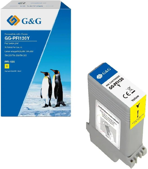Картридж Canon iPF TM-200/TM-205/TM-300/TM-305 G&G, аналог Canon 2888C001 желтый 130ml