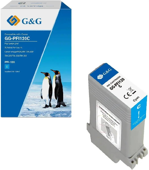 Картридж Canon iPF TM-200/TM-205/TM-300/TM-305 G&G, аналог Canon 2886C001 голубой 130ml