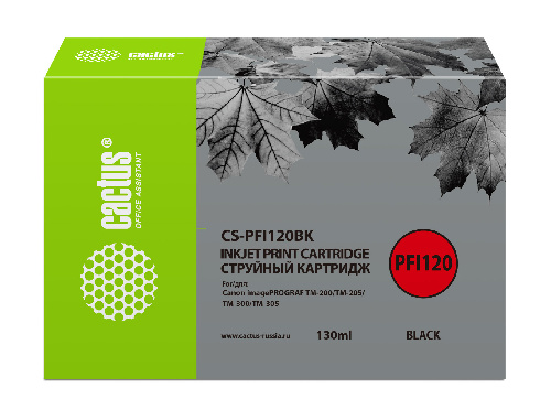 Картридж Canon iPF TM-200/TM-205/TM-300/TM-305 Cactus CS-PFI120BK PFI-120BK черный пигмент (130мл)