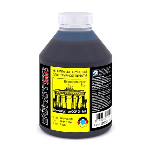 Чернила универсальные для картриджей HP с печатающей головкой (500мл,cyan,Dye) Bursten Ink
