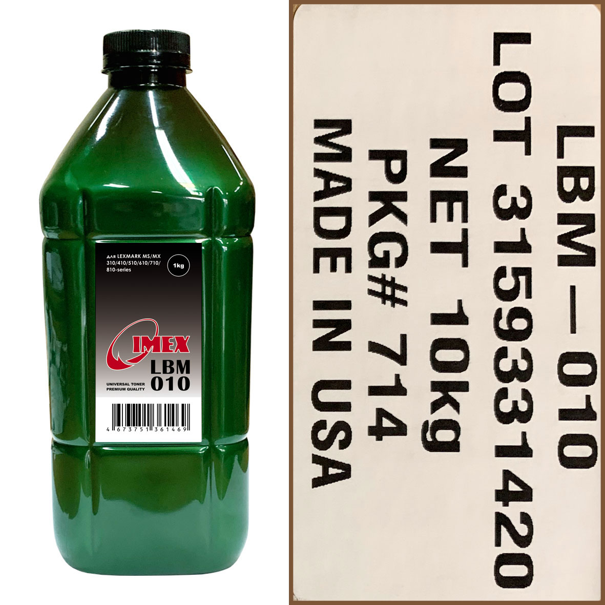 Тонер Lexmark Универсал тип LBM 010 (фл,1кг,IMEX,Polyester) Green Line