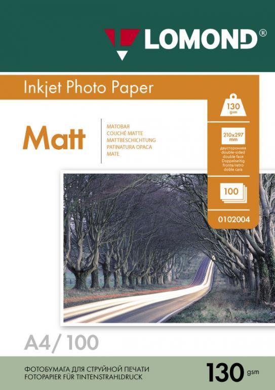 Фотобумага матовая двусторонняя A4, 130 г/м, 100 л. (0102004) (Lomond)