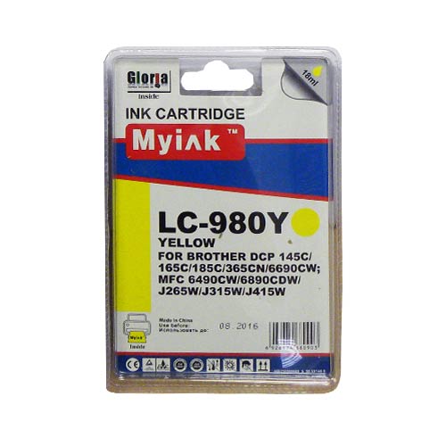 Картридж для Brother DCP-145C/6690CW/MFC-250C (LC980Y) Yellow (18ml, Dye) MyInk