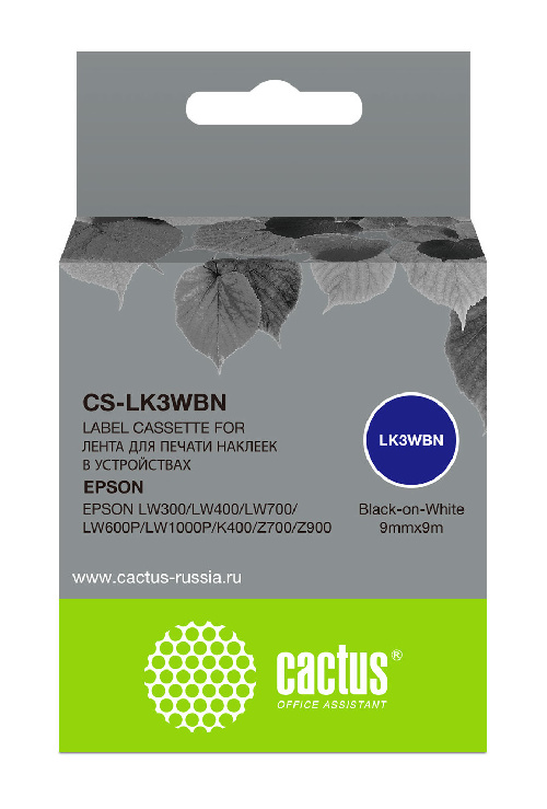 Картридж ленточный Cactus CS-LK3WBN LK-3WBN черный на белом 9x9