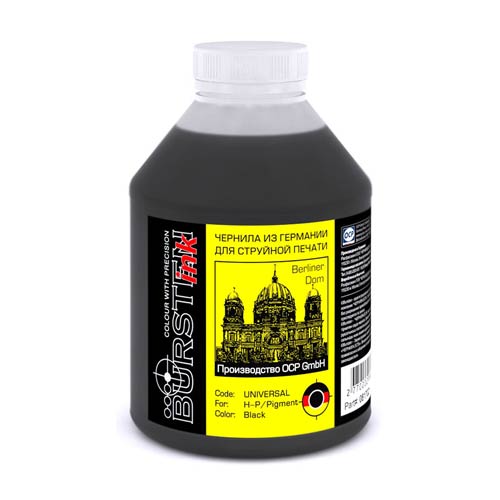 Чернила универсальные для картриджей HP с печатающей головкой (500мл,black,Pigment) Bursten Ink