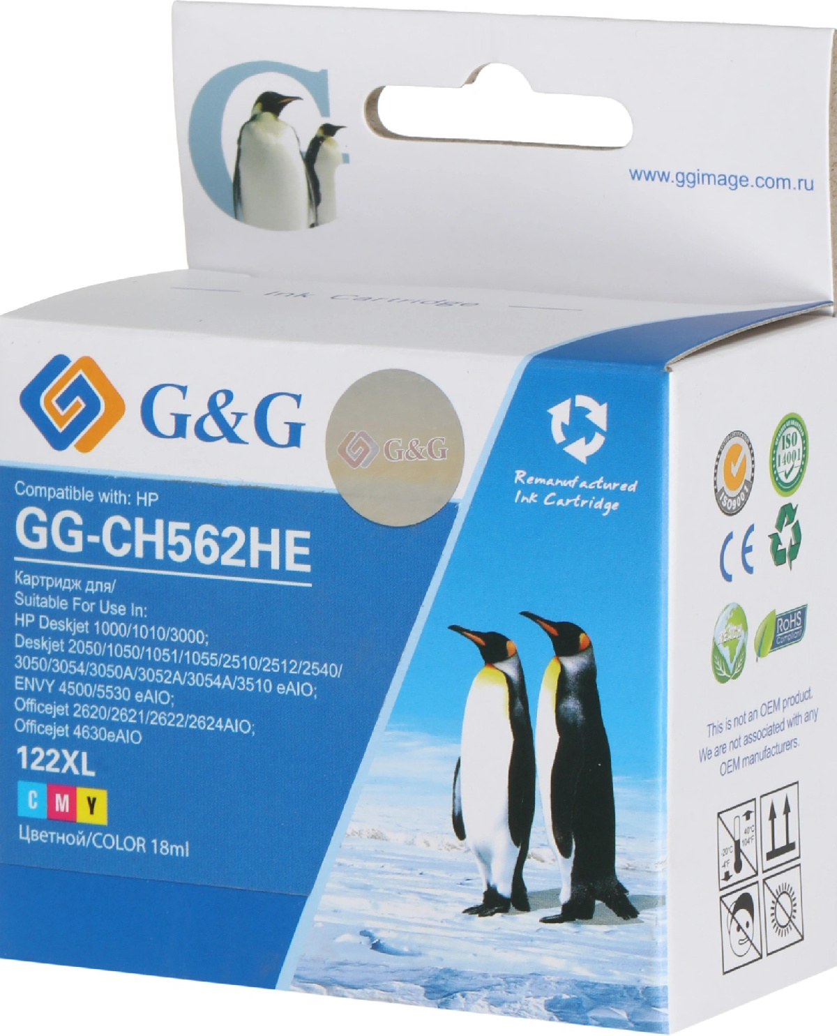 Картридж HP DJ 1050A/2050A/3000 G&G GG-CH562HE 122 многоцветный (18мл) без чипа
