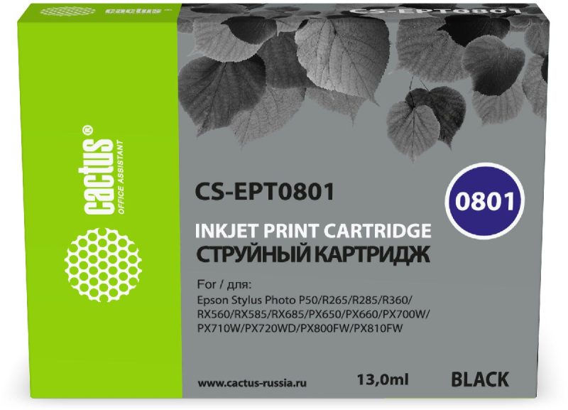 Картридж струйный Cactus CS-EPT0801 T0801 черный (13.0мл)