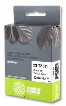 Картридж ленточный Cactus CS-TZ631 TZe-631 черный на желтом 12x8