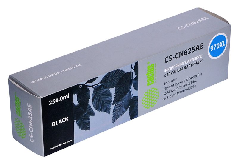 Картридж струйный Cactus CS-CN625AE №970XL черный пигментный (256мл)