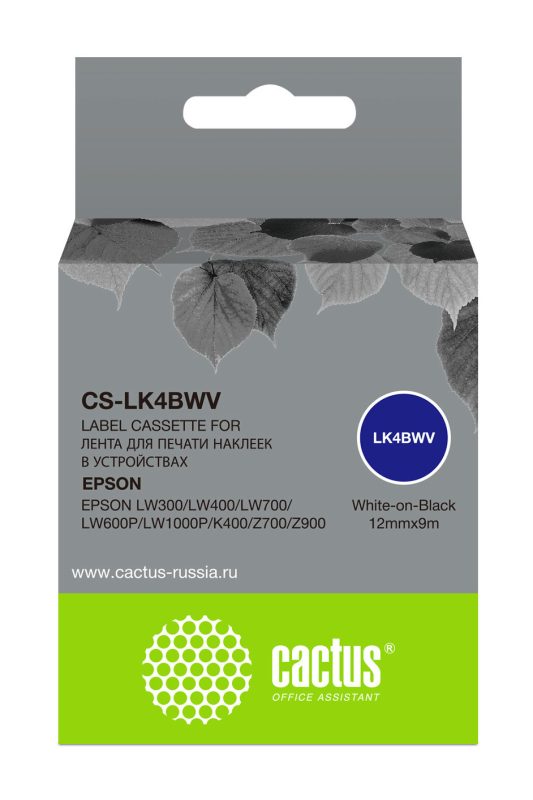 Картридж ленточный Cactus CS-LK4BWV LK-4BWV белый на черном 12x9
