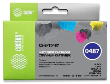 Картридж струйный Cactus CS-EPT0487 T0487 Bk/C/M/Y/LC/LM набор (88мл)