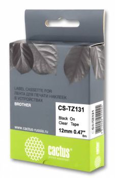 Картридж ленточный Cactus CS-TZ131 TZe-131 черный на прозрачном 12x8