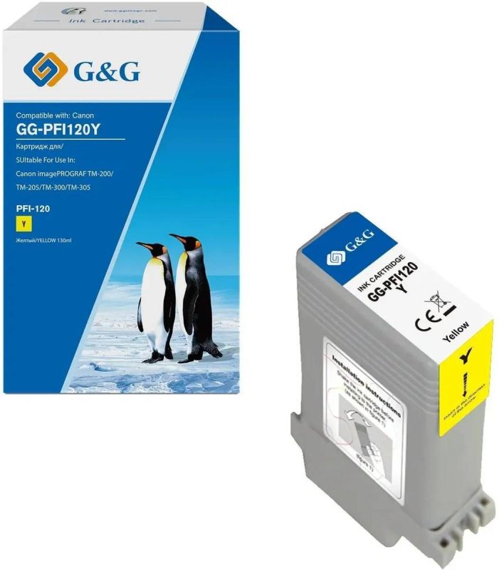 Картридж Canon iPF TM-200/TM-205/TM-300/TM-305 G&G, аналог Canon 2888C001 желтый 130ml