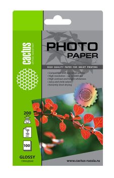 Фотобумага Cactus CS-GA6200100 A6/200г/м2/100л./белый глянцевое для струйной печати