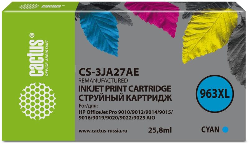 Картридж струйный Cactus CS-3JA27AE 963XL голуб.пигм. (25.8мл)