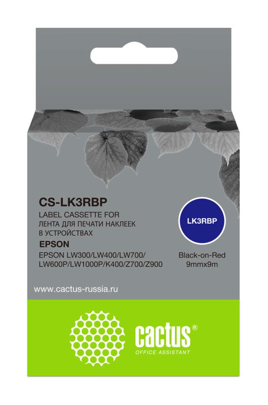 Картридж ленточный Cactus CS-LK3RBP LK-3RBP черный на красном 9x9