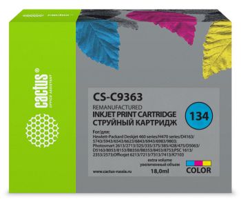 Картридж струйный Cactus CS-C9363 №134 голубой/пурпурный/желтый (18мл)