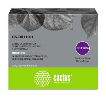 Картридж ленточный Cactus CS-DK11204 DK-11204 черный на белом