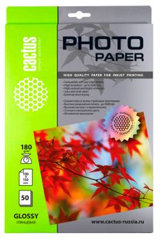 Фотобумага Cactus CS-GA618050 A6/180г/м2/50л./белый глянцевое для струйной печати