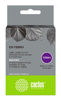 Картридж ленточный Cactus CS-TZE651 TZe-651 черный на желтом 24x8