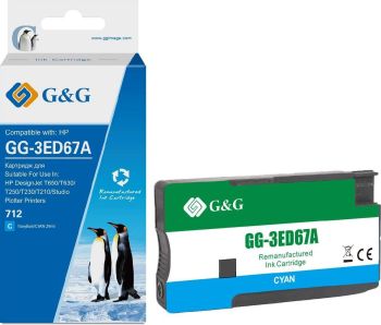 Картридж HP DesignJet T230/T250/T630/T650 (G&G) аналог HP 3ED67A голубой 29ml с чипом