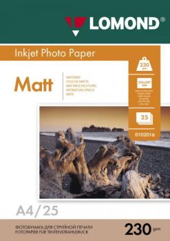 Фотобумага матовая односторонняя A4, 230 г/м, 25 л. (0102050) (Lomond)