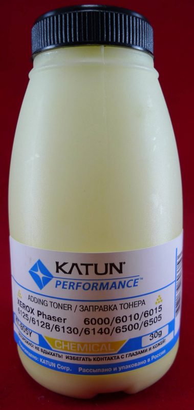 Тонер XEROX Phaser 6000/6010/6015/6125/6128/6130 Yellow, химический (фл. 30г) (Katun) фас.Россия