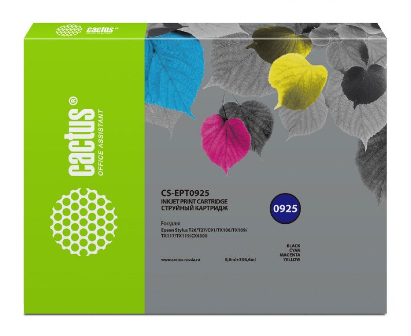 Картридж струйный Cactus CS-EPT0925 T0925 черный/голубой/пурпурный/желтый набор (27.8мл)