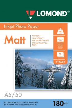 Фотобумага матовая односторонняя A5 (148x210) 180 г/м, 50 л. (0102068) (Lomond)