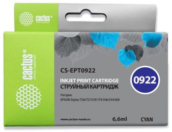 Картридж струйный Cactus CS-EPT0922 T0922 голубой (6.6мл)