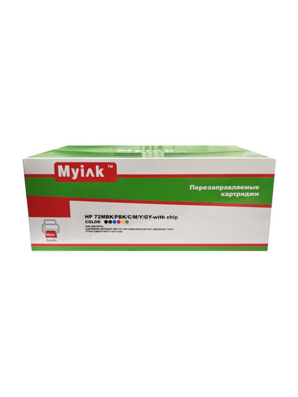 Картриджи (БЕЗ ЧЕРНИЛ) ПЗК (HP72MBK/PBK/C/M/Y/GY) для HP, 300мл, with chip, 6шт MyInk