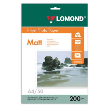 Фотобумага матовая двусторонняя A4, 200 г/м, 50л. (0102033) (Lomond)