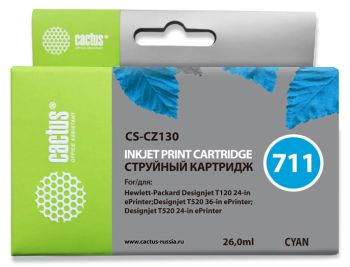 Картридж струйный Cactus CS-CZ130 №711 голубой (26мл) для HP DJ T120/T520/530 с чипом