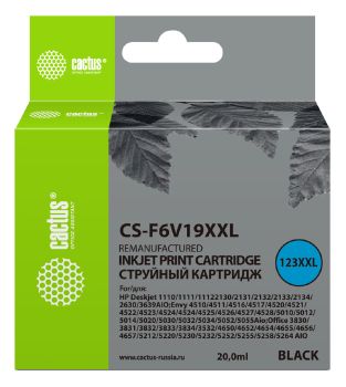Картридж струйный Cactus CS-F6V19XXL №123XL CS-F6V19XXL 123 XXL черный (1000стр.) (20мл)