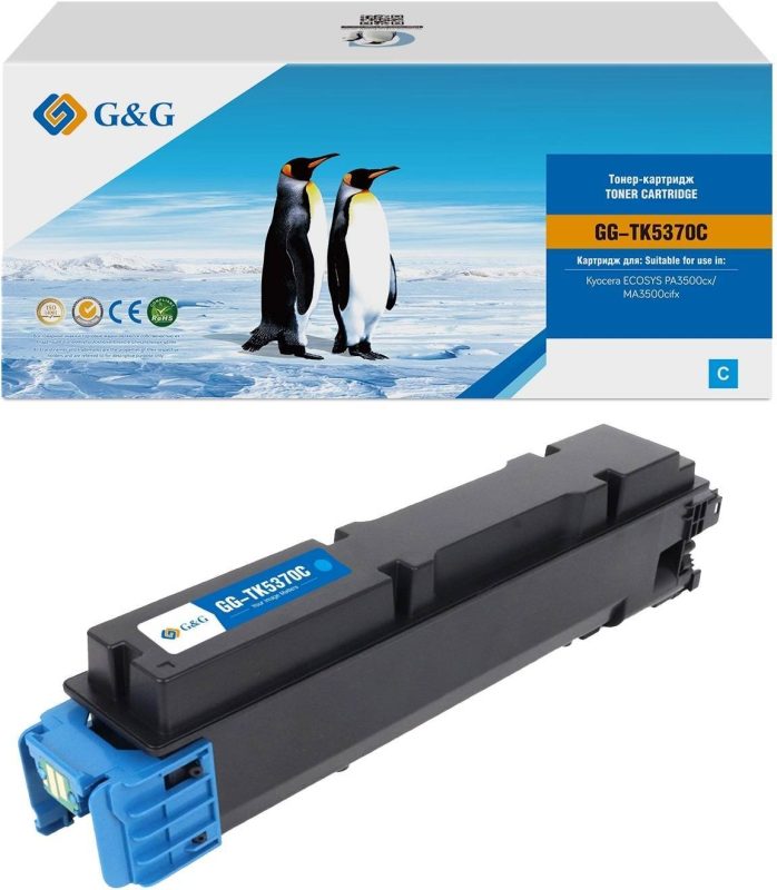 Тонер-картридж G&G, аналог Kyocera TK-5370C голубой 5k с чипом