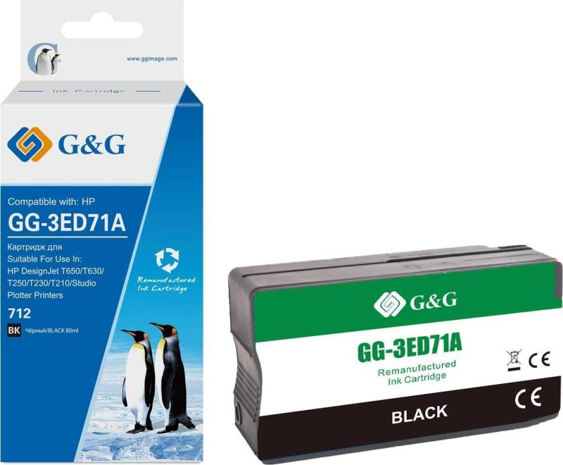 Картридж HP DesignJet T230/T250/T630/T650 (G&G) аналог HP 3ED71A черный 80ml с чипом