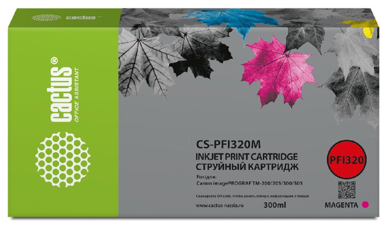 Картридж Canon iPF TM-200/TM-205/TM-300/TM-305 Cactus CS-PFI320M PFI-320M пурп.пигм. (300мл)