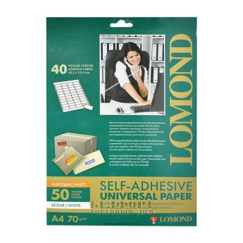 Этикетки Lomond 2100125 A4 37x105мм 16шт на листе/70г/м2/50л./белый самоклей. универсальная (с покры