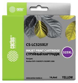 Картридж струйный Cactus CS-LC525XLY желтый (14.4мл) для Brother DCP-J100/J105/J200 с чипом