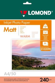Фотобумага матовая односторонняя A4, 240 г/м, 50 л. (0102090) (Lomond) Warm