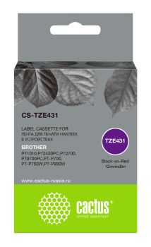 Картридж ленточный Cactus CS-TZE431 TZE-431 черный на красном 12x8