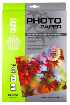 Фотобумага Cactus CS-GA6180100 A6/180г/м2/100л./белый глянцевое для струйной печати