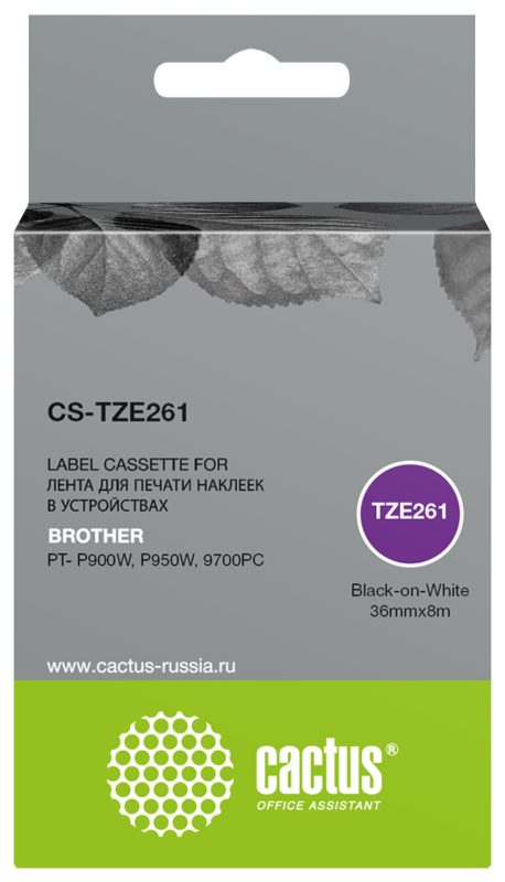 Картридж ленточный Cactus CS-TZE261 TZe-261 черный на белом 36x8