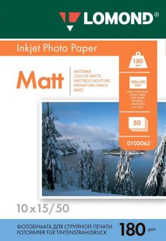 Фотобумага матовая односторонняя 10x15, 180 г/м, 50 л. (0102063) (Lomond)